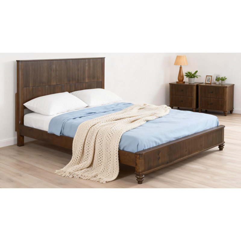Ensemble de chambre à coucher 3 pièces avec lit et 2 tables de chevet, Noyer brun, Grand lit