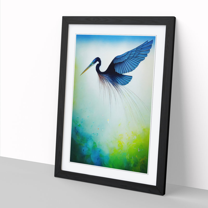 Carruthers Heron Painting Hydrodipped - Picture Frame Print, Black, 64cm H x 46cm W
