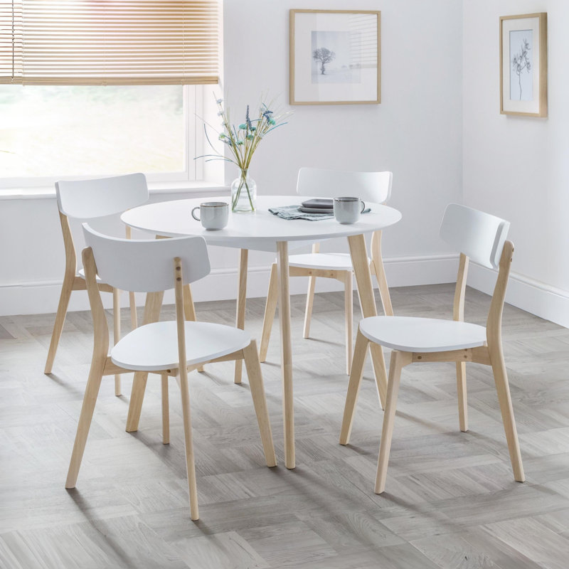 Aramis Round Solid Wood Base Dining Table, Limed Oak, White