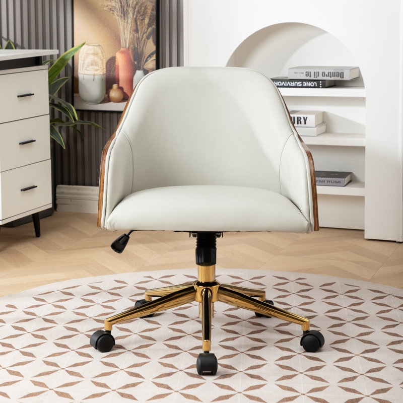 Chaise de bureau rembourrée en cuir véritable, Blanc