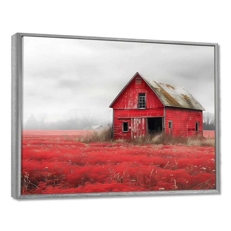 Rouge et gris Autumn Barn Refuge I - Barn Wall Art Living Room, Toile argentée avec cadre flottant