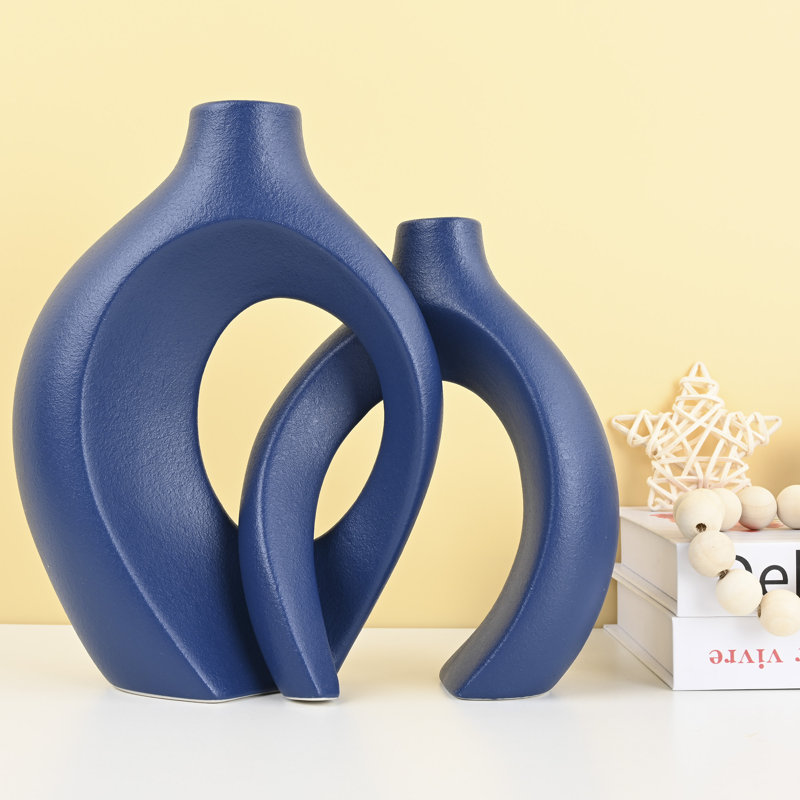 Vase de table en céramique 2 pièces Christiam, Bleu