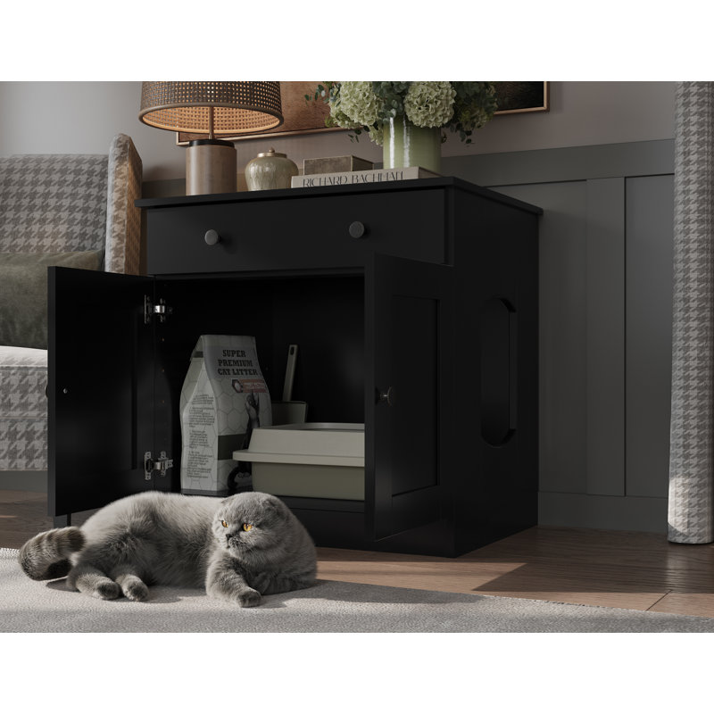 Enceinte pour chat 2 portes avec 2 tiroirs Palace Imports Haajarah, Noir, noir, noir, noir