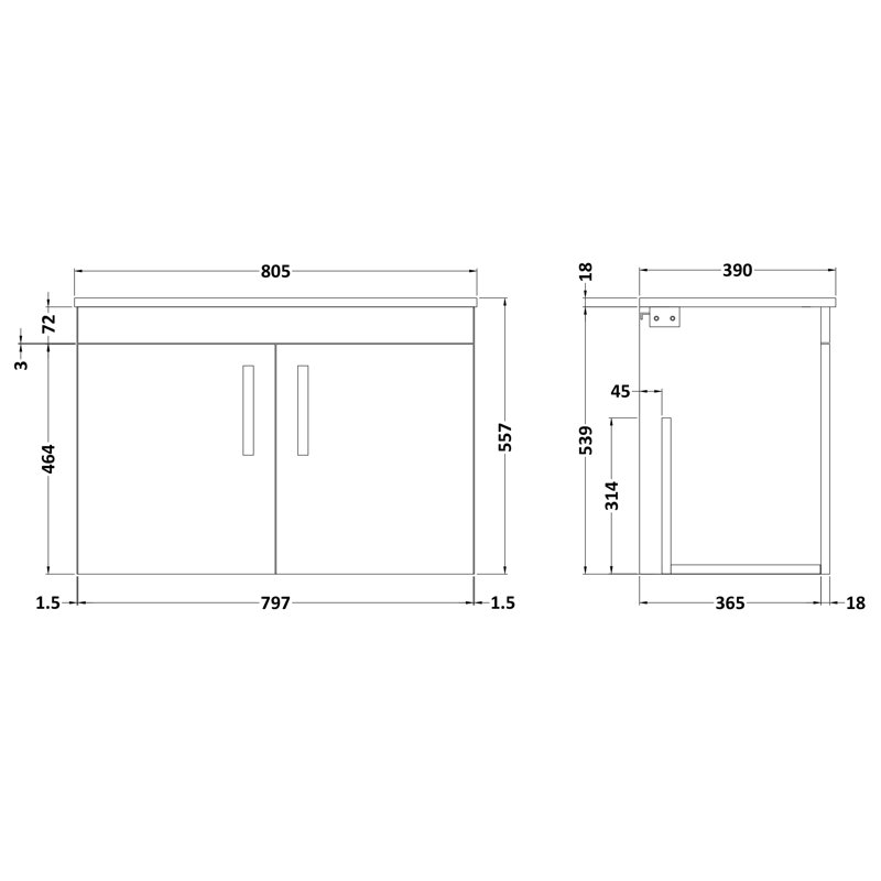 Athena 80.5cm Single Bathroom Vanity Base Only, Gloss White