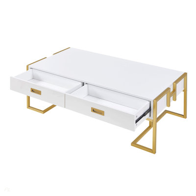 Modern  Rectangular Coffee Table With 4 Drawers And Gold Base In 47.3"