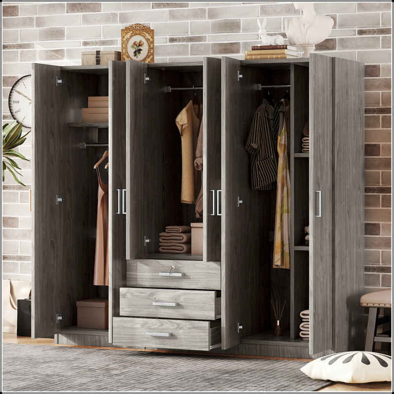 Armoire 6 portes en bois avec tiroirs spacieux pour un rangement efficace dans la chambre à coucher et un design moderne