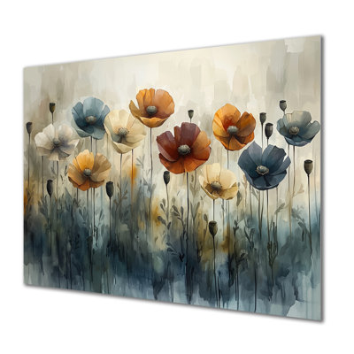 Hiver, minimalisme, coquelicots, champ I - reproduction d'art traditionnelle en métal, coquelicots en métal