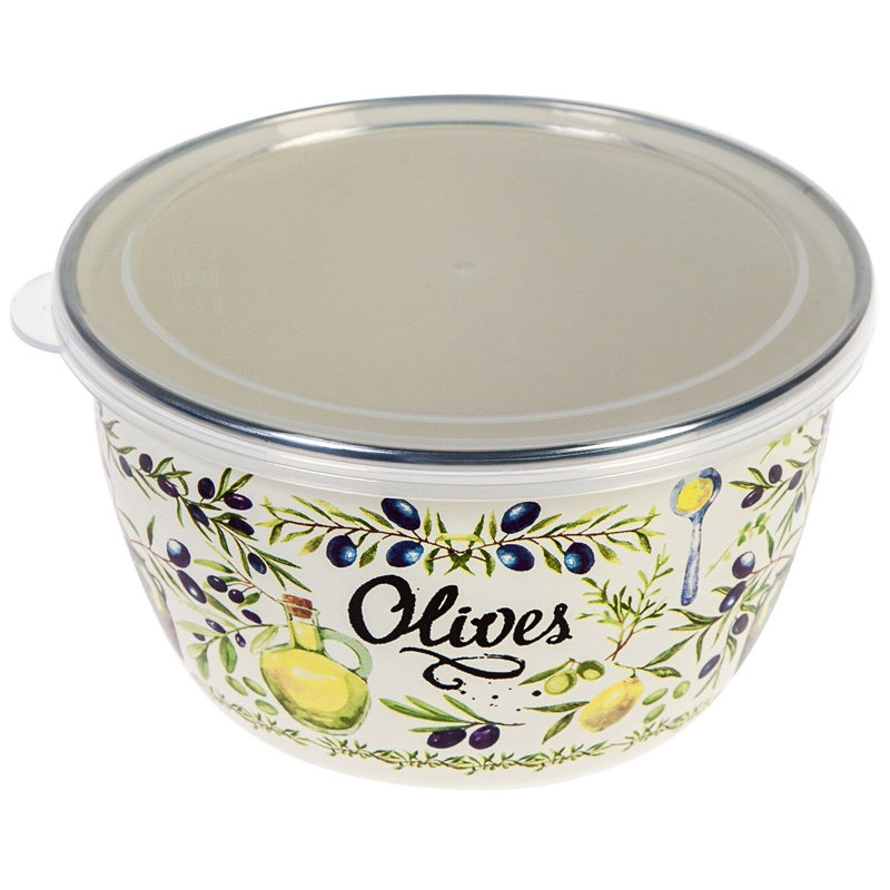Bol en émail avec couvercle en plastique Olives - 16 cm (6,3 po), 1,75 L (1,85 pte)