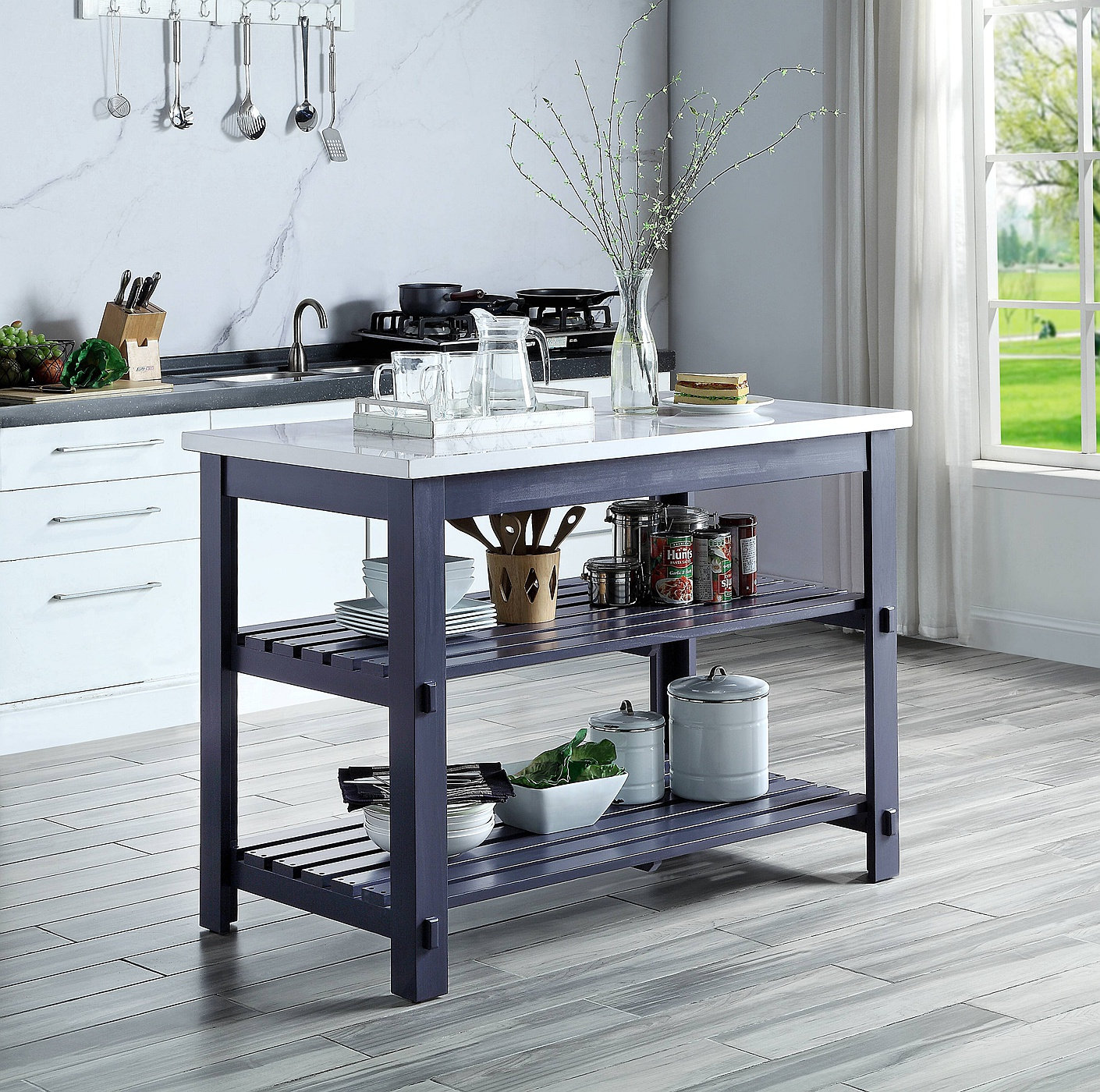 Marble Top Kitchen Island, Gray