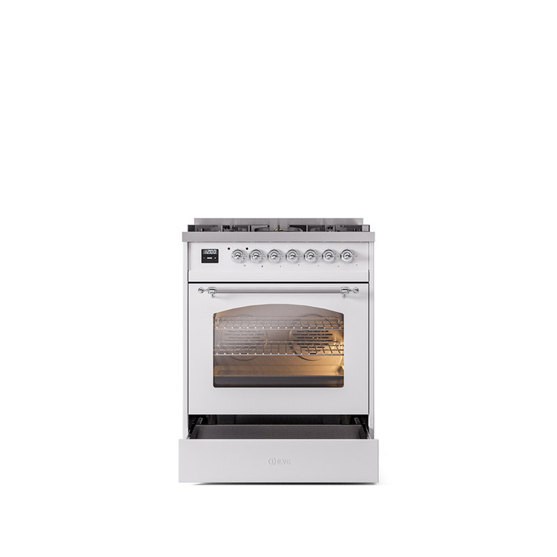 ILVE Nostalgie II 30 in Dual Fuel Range, White/Chrome, Natural Gas