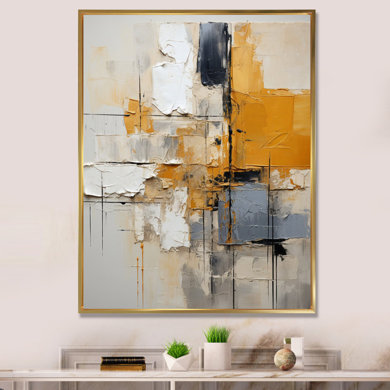 Abstract Assemblage IV - Abstract Collages, impression d'art mural, H 32 po x l 16 po x P 1 po, Cadre flottant doré