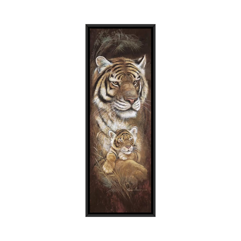 « maternel instinct », peinture sur toile tendue, H 36 po x l 12 po x P 1,5 po, Cadre noir