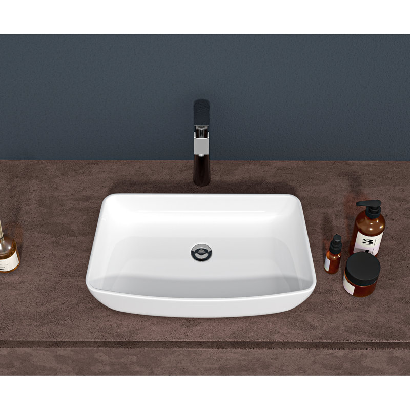 Lavabo vasque rectangulaire en céramique 24 po x 15 po - moderne, teinté, à fixation sur comptoir pour divers endroits Salle de bain de style moderne, teinté, installation facile par endroits