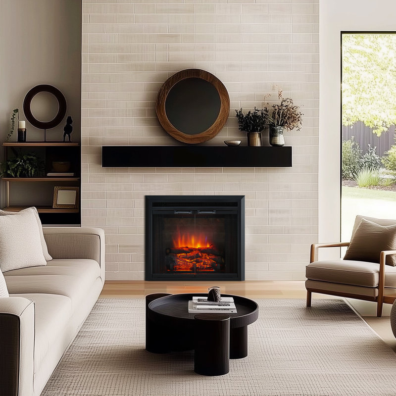 Puraflame Breena Electric Fireplace Insert with Fire Crackling Sound Glass Door and Mesh Screen, 750/1500W, Black, 22 13/16 Wide, 20 1/16 Inches High, 22 13/16 W X 20 1/16 H X 7 51/64 D