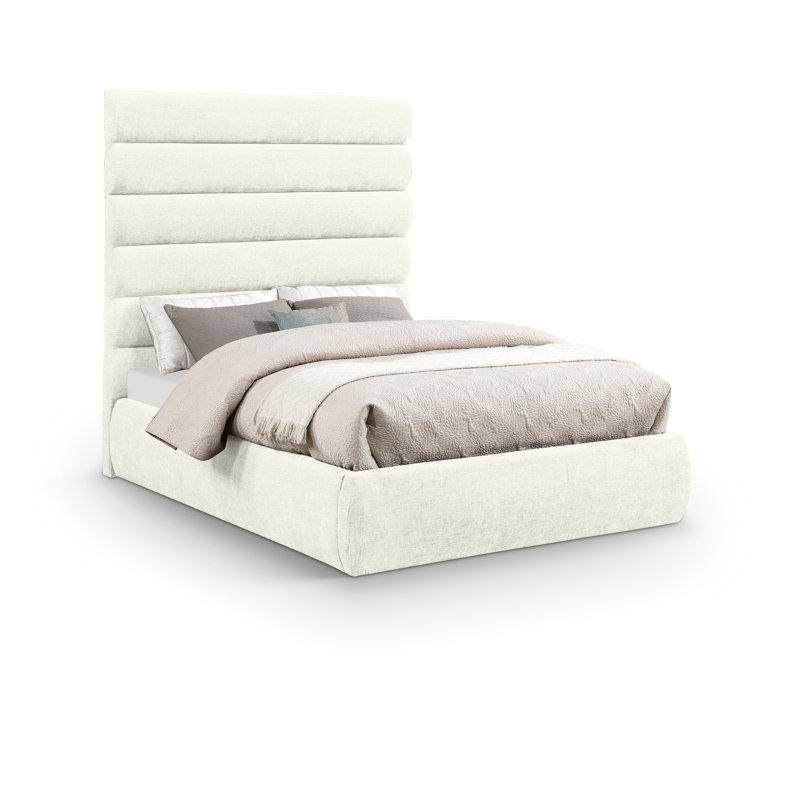 Lit en tissu Adam Chenille, Double, Tissu chenille crème