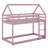 Twin Over Twin House-Shaped Floor Bunk Bed, With Ladder,Guardrails-1894159849