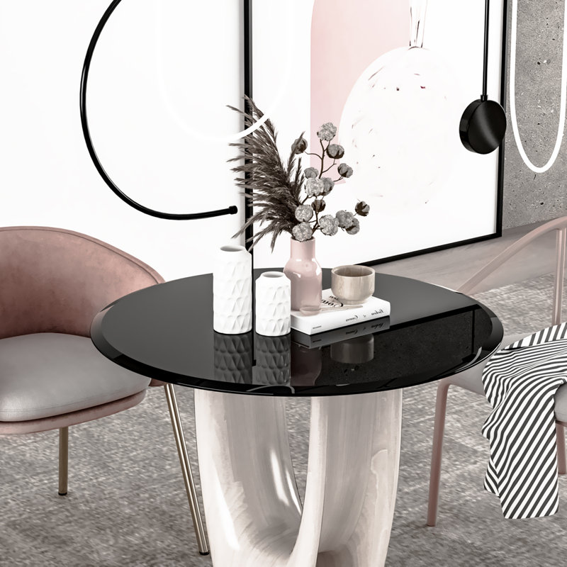 Round Tempered Glass Table Top, 0.48" H x 32" W x 32" D , Black