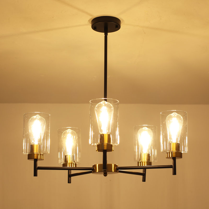 5 - Light Dimmable Kitchen Island Chandelier, Black/Gold
