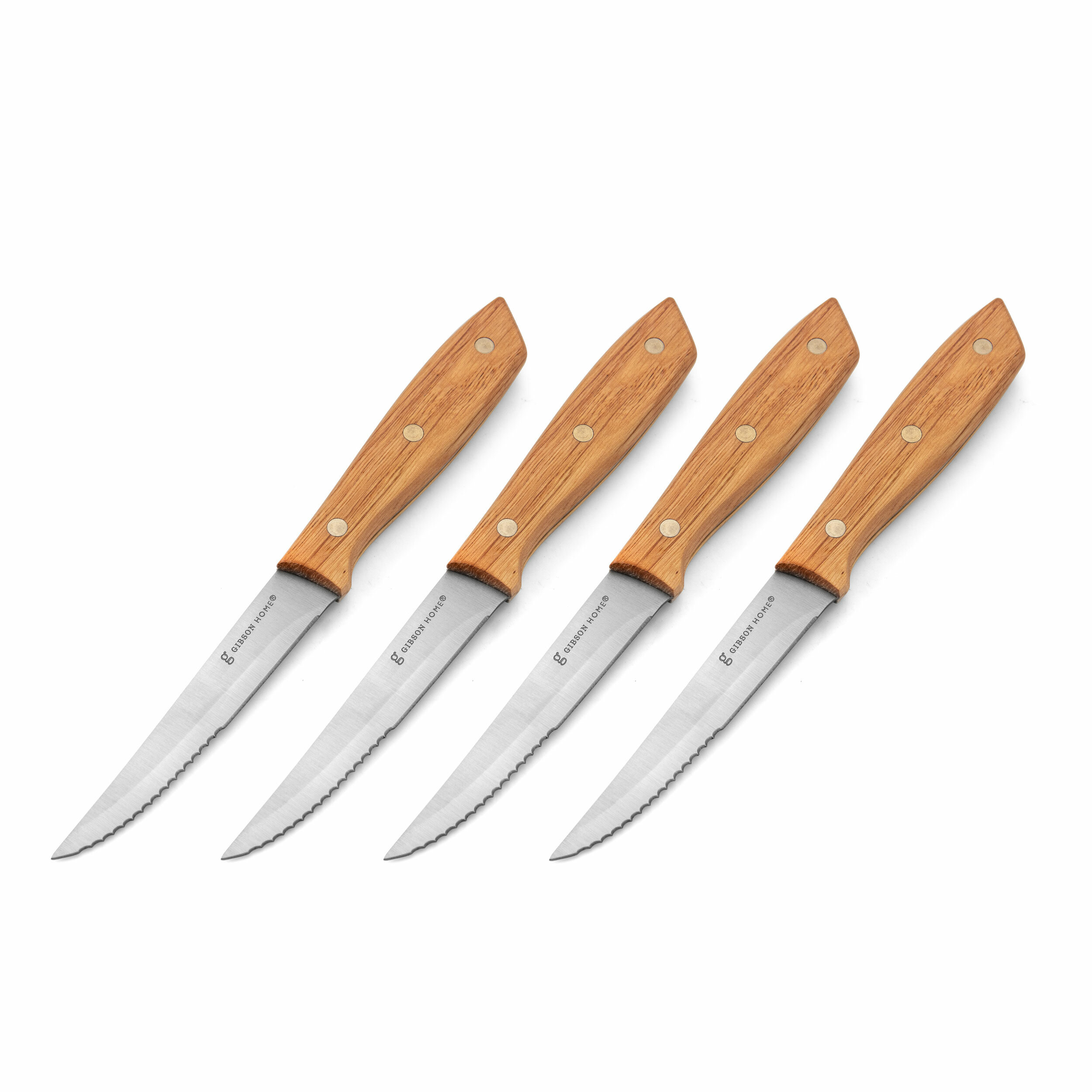 Wood 6 Piece Triple Rivet Walnut Steak Knife Set 