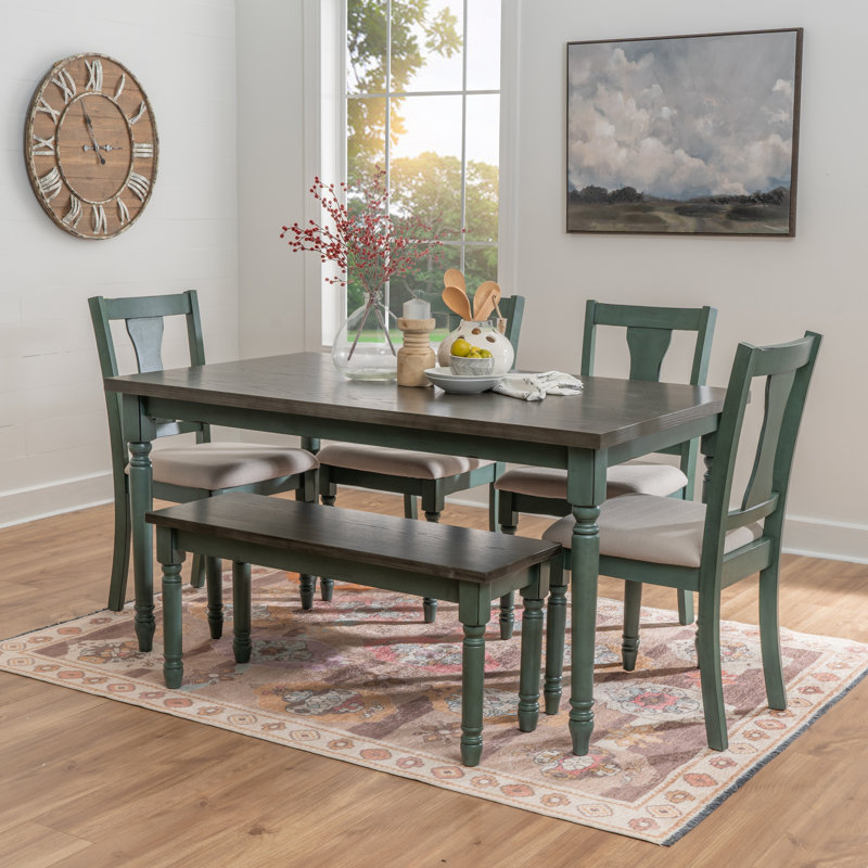Io 6-Piece Two Toned Wood and Upholstered Dining Set, Teal
