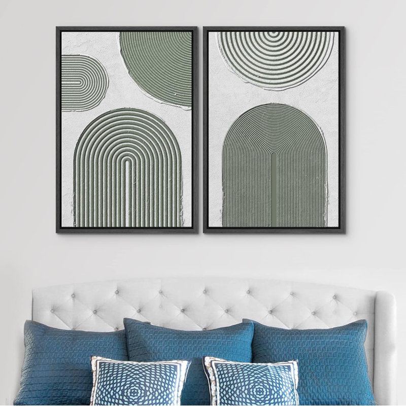 Cercle géométrique vert Mid-Century - ensemble de 2 reproductions sur toile, Noir, H 24 po x l 16 po