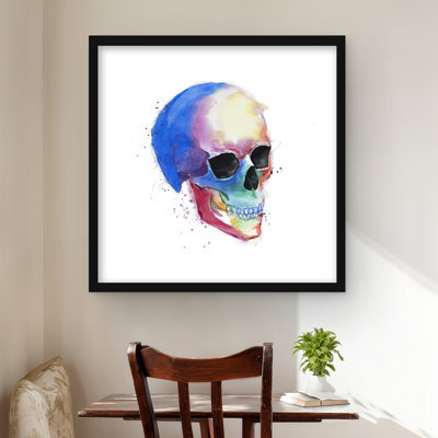 Reproduction encadrée aquarelle de crâne coloré | Décoration intérieure