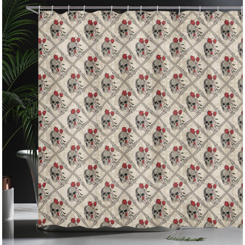 Ensemble de rideau de douche avec crochets crâne, H 70 po x l 69 po