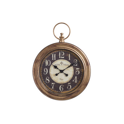 Antique Brown Pocket Watch Style Round Wall Clock, Traditional Vintage Analog Clock, Non-Ticking Quartz Decor Clock with Hanging Loop for Indoor Home Decoration