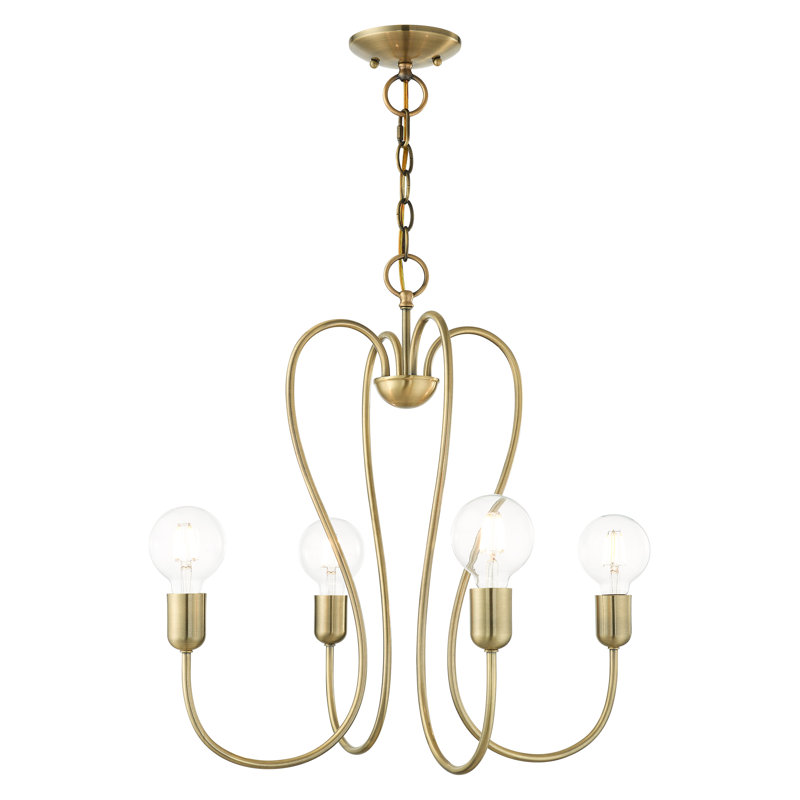 Rocha 4 - Light Steel Dimmable Classic / Traditional Chandelier, Antique Brass