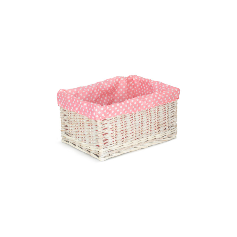 Spotty Lined Storage Wicker Basket, 21cm H x 43cm W x 30cm D