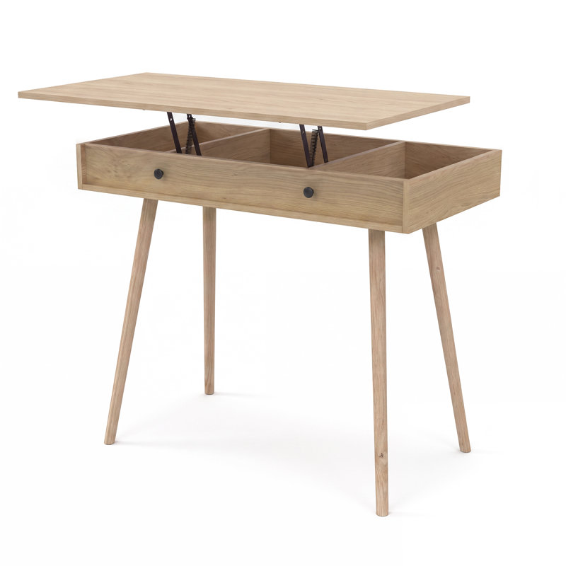 Bureau d'ordinateur à plateau relevable, bureau avec rangement dissimulé, Naturel