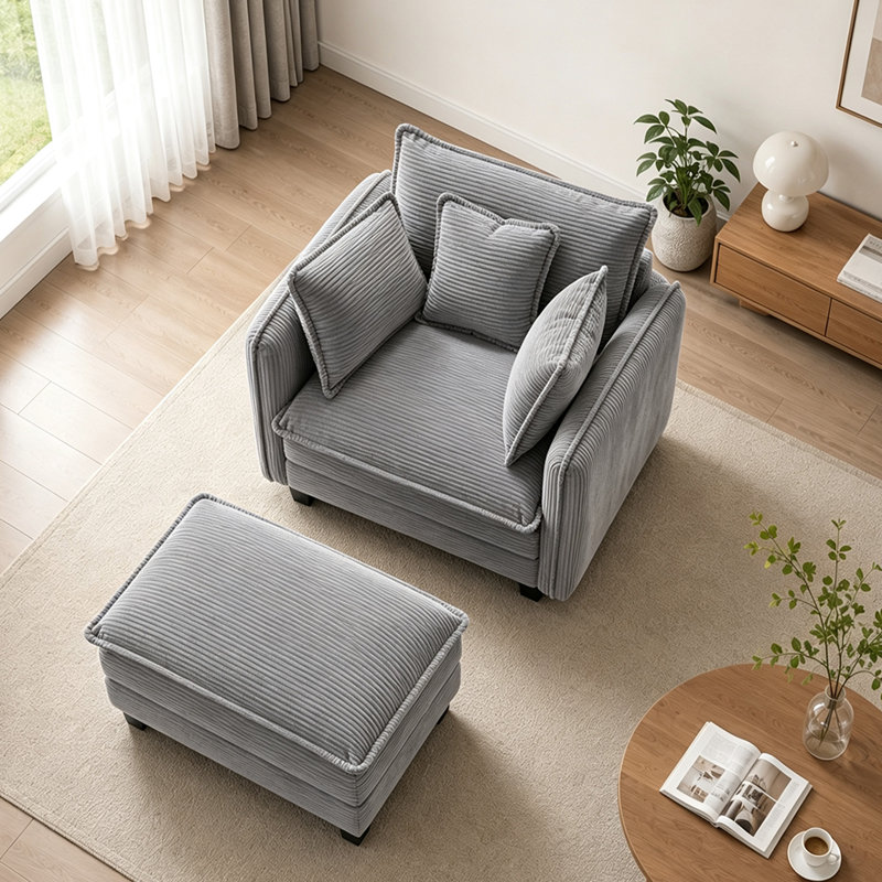 Canapé rembourré 45 po en velours côtelé simple avec repose-pieds, Gray