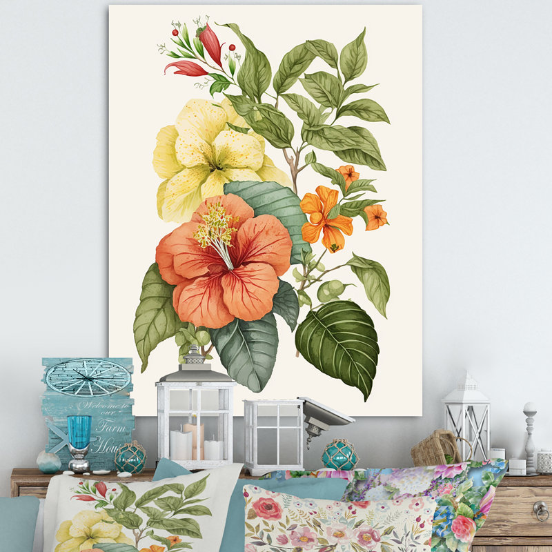 «Blossiming Yellow Retro Hibiscus VI», art floral sur toile, H 20 po x l 12 po x P 1 po, Toile tendue