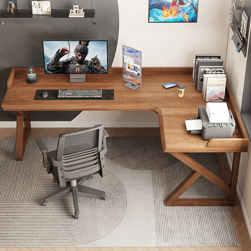 Bureau d'écriture en L en bois massif brun noisette, H 29,53 po x l 78,74 po x P 47,24 po