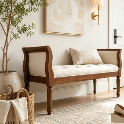 Modern Upholstered Bench with Curved Arms