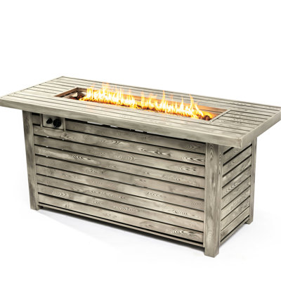 Table de foyer au gaz propane avec installation facile et allumage, couvercle de surface de 26 po de large avec couvercle beige