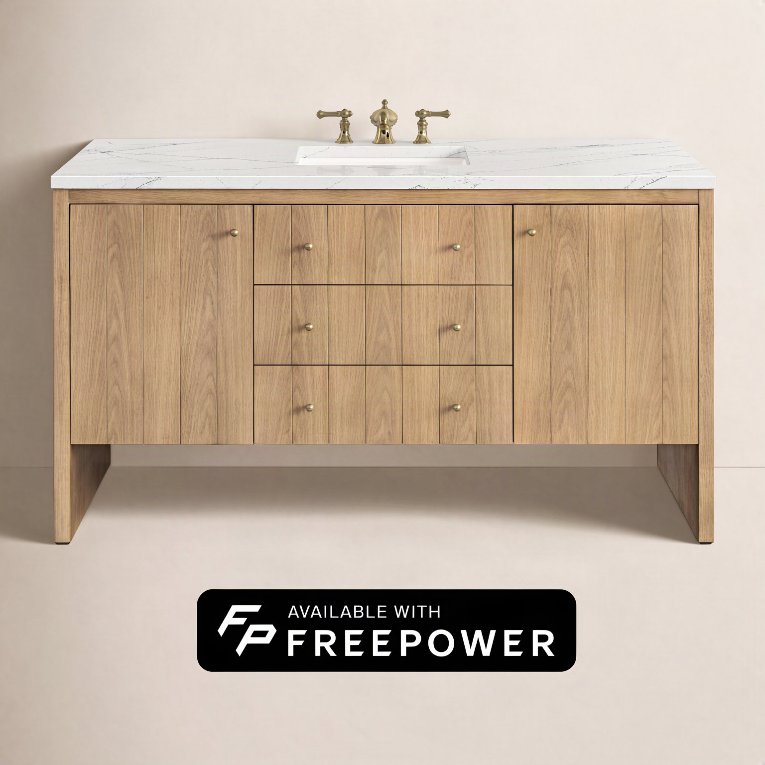 Hudson 60" Single Bathroom Vanity, Light Natural Oak, Ethereal Noctis