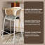 Tabouret de bar en cuir Daishun avec base en acier inoxydable thermolaqué blanc et dossier en osier incurvé-179139421-196402451