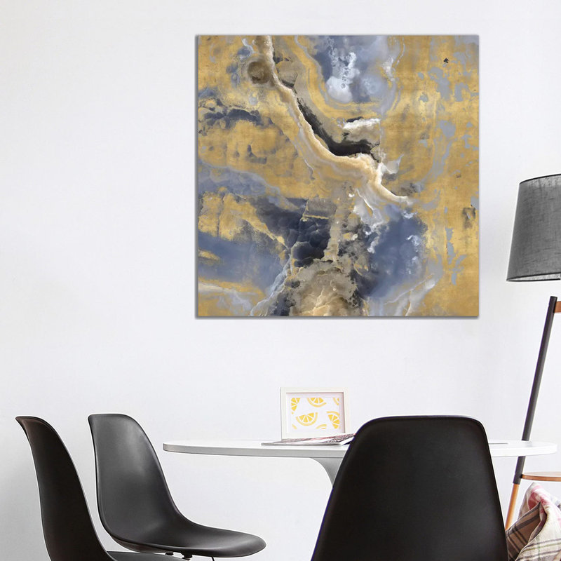 Stone with Gold and Grey I 1 Piece Wrapped Canvas Painting, 93.98 cm H x 93.98 cm W x 3.175 cm D