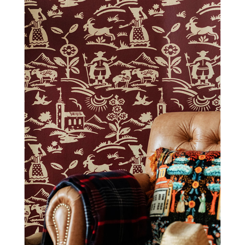 Tyrol Apres-Ski Home Wallpaper Roll, Beige/Red