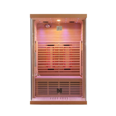 Sauna à infrarouge sec ZONEMEL, sauna intérieur pour 1 personne avec vue en verre, système de son intégré, pruche du Canada, barre d'oxygène, 7 lumières de couleur, 110 V
