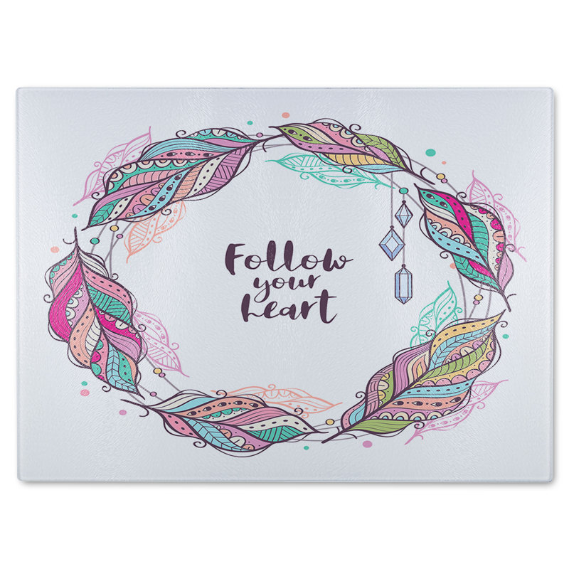 Follow Your Heart Glass Chopping Board, 40cm L x 28cm W