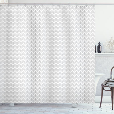 East Urban Home Chevron Shower Curtain Zigzag and Vertical Lines White and Pale Taupe