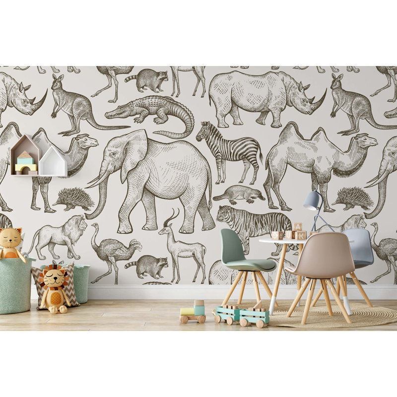 Papier peint amovible monochrome animaux d'Afrique, L 105,96 po x l 187 po