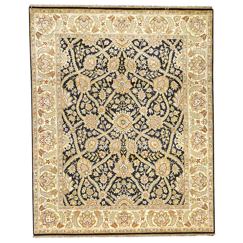 Tapis noir et doré de haute qualité noué à la main
