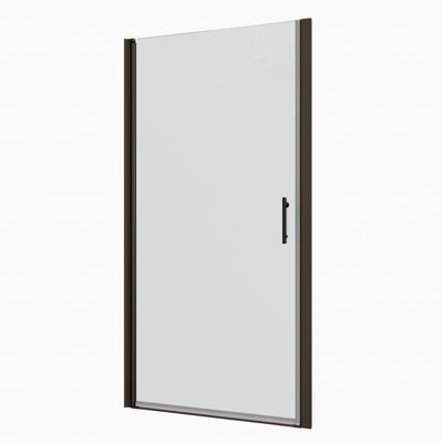 Porte de douche à poignée pivotante en acier inoxydable - Verre trempé noir mat de 1/4 po