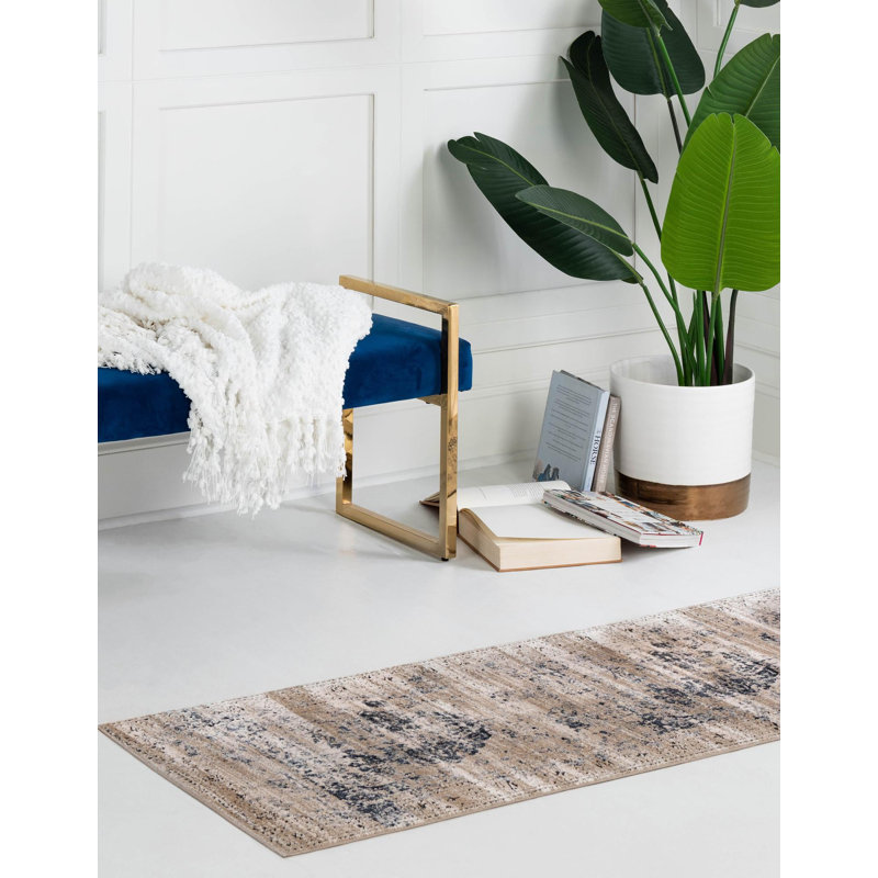 Arkeen Oriental Dark Blue/Beige/Ivory/Gray Area Rug, Runner 2' x 6'9"
