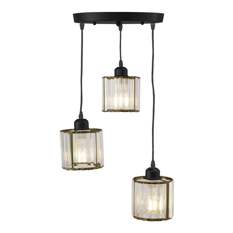 3 - Light Crystal Pendant, Matte Black, Black