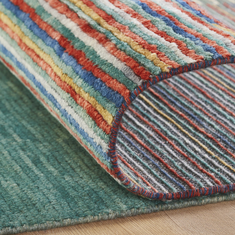 Axim Verdant & Ember Striped Hand-Knotted Wool Area Rug, Rectangle 10' x 14'