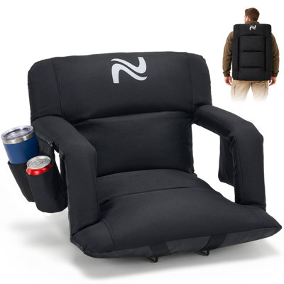 5-Position Reclining Stadium Seat, 4.7" Thick Cushion Foldable Bleacher Chair with Armrests